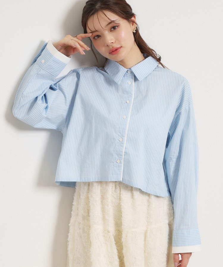 配色ストライプショートシャツ