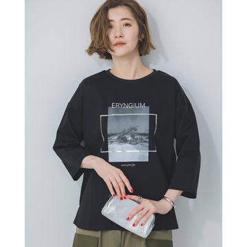 [RAW FUDGE]【洗える】シルケットスムースフォトプリント7分袖Tシャツ