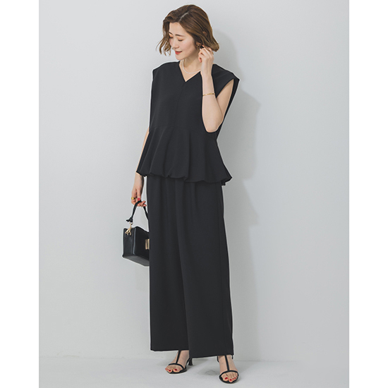 [Dignite collier]【セットアップ・洗える・楽ちん・着回し・体型カバー】ペプラムトップス&パンツSET