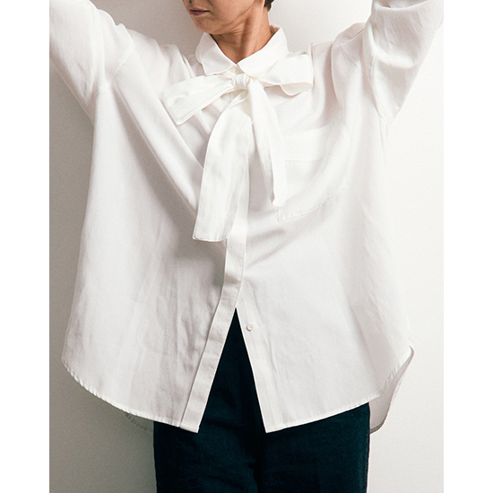 [Pauline Bleu]ダンガリーボウタイシャツ