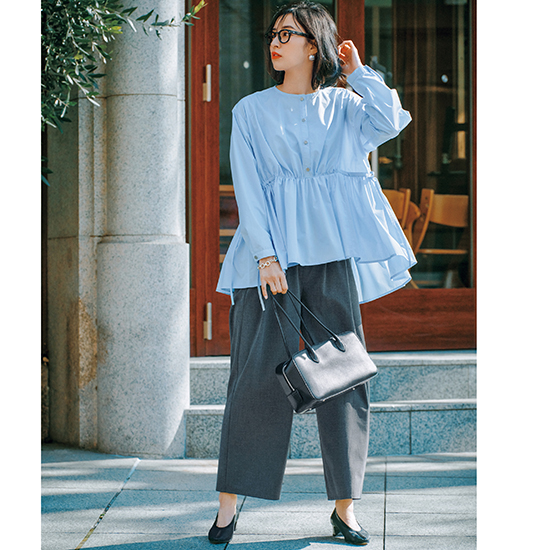 [ALEGRE]サイドリボンペプラムブラウス