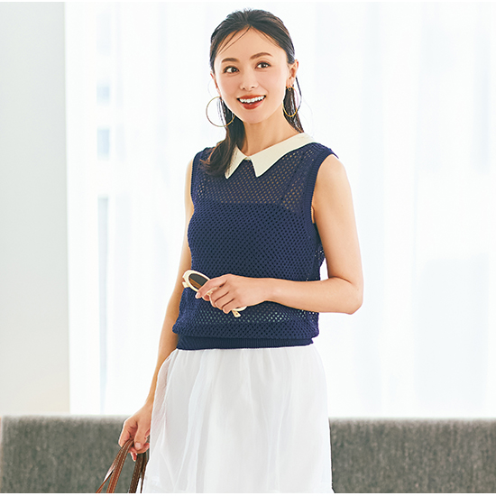 [TORRAZZO DONNA]衿付きシアーニットトップス