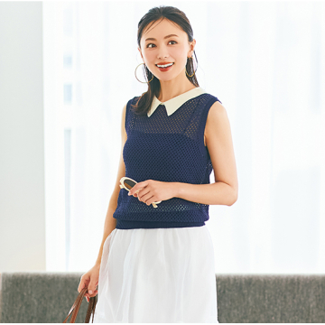 [TORRAZZO DONNA]衿付きシアーニットトップス