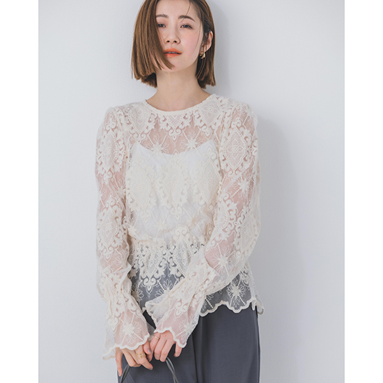 [Limue]【洗える】【前後2Way】チュール刺繍プルオーバー