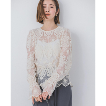 [Limue]【洗える】【前後2Way】チュール刺繍プルオーバー
