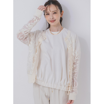 "[mizuiro ind]メッシュ刺繍クルーカーディガン"