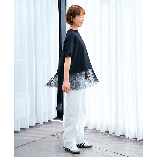 [SUGAR ROSE]裾レースアシメヘムTシャツ