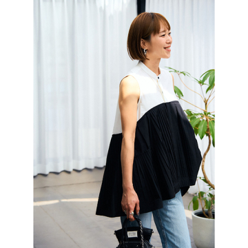 "[PICCIN PERLA]プリーツ切り替えノースリーブブラウス"