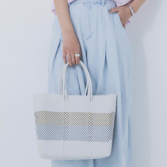 [Moon bird]手編みのメルカドバッグ横長  / No.73