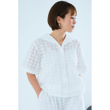 [TORRAZZO DONNA]Sailor Collar Cutwork Top