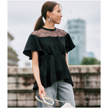 [Easy and Chic FLICKA]シアーレースコンビトップス