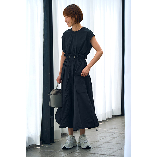 [Pauline Bleu]異素材ドッキングワンピース