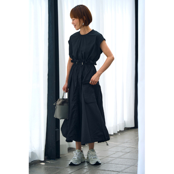 [Pauline Bleu]異素材ドッキングワンピース