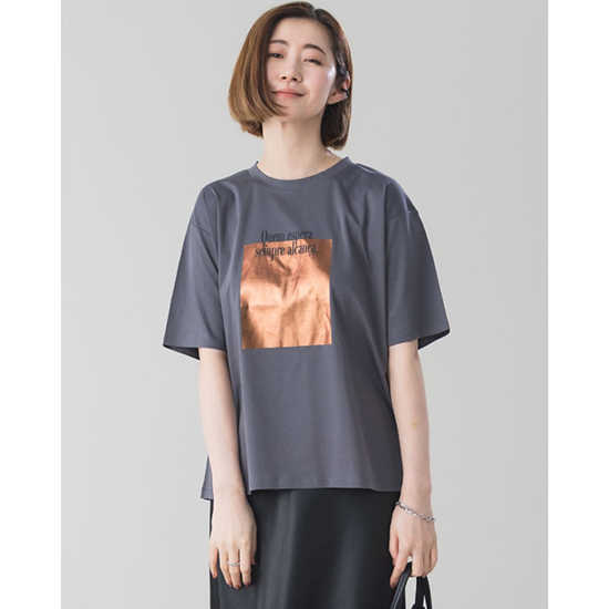 [RAW FUDGE]【洗える】【接触冷感】ボックス箔プリントロゴTシャツ