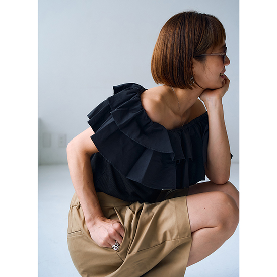 [Pauline Bleu]3wayフリルショルダーノースリーブTOPS