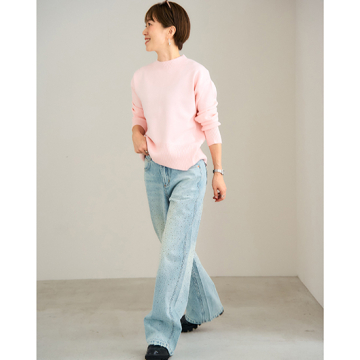 [Pauline Bleu]ラインストーンワイドデニムパンツ